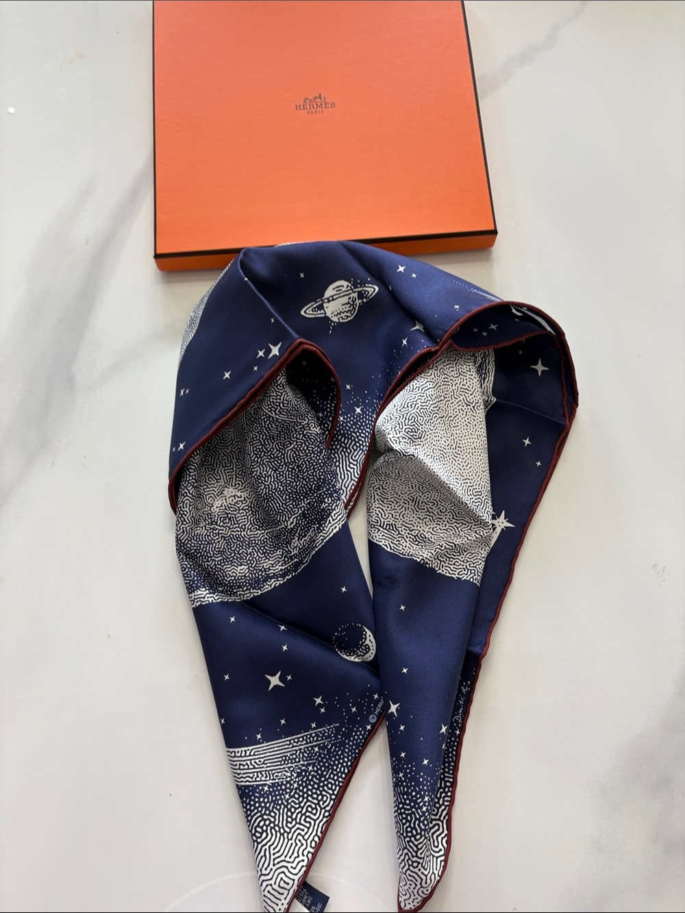 Hermes Navy Blue and White Clair de Lune Silk Scarf 70 - Picture 9 of 9